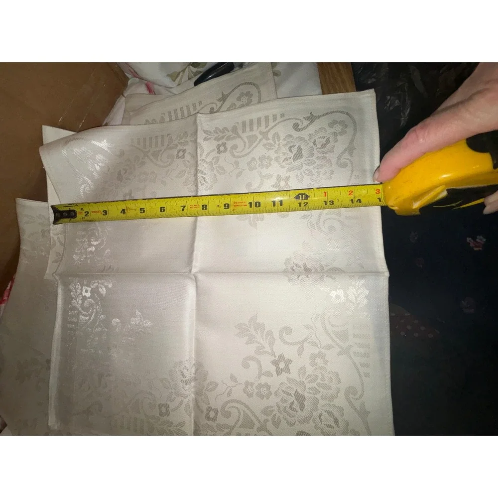 Set of 11 Cream Floral Damask Cloth Napkins 15x15 Square Formal Table Linens